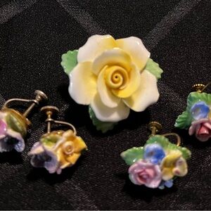 Royal Adderley Floral Porcelain Jewelry Set - Yellow, Pink, Blue